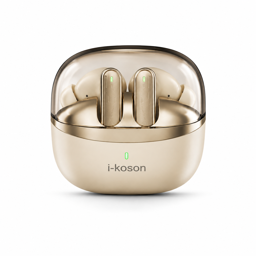 I KOSON 127 ANC/ENC Wireless Earbuds - Deep Bass, 8H Playtime, Gold