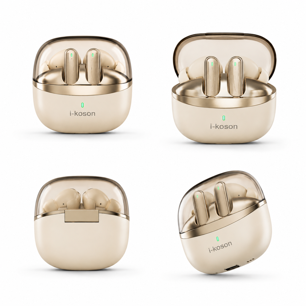 I KOSON 127 ANC/ENC Wireless Earbuds - Deep Bass, 8H Playtime, Gold