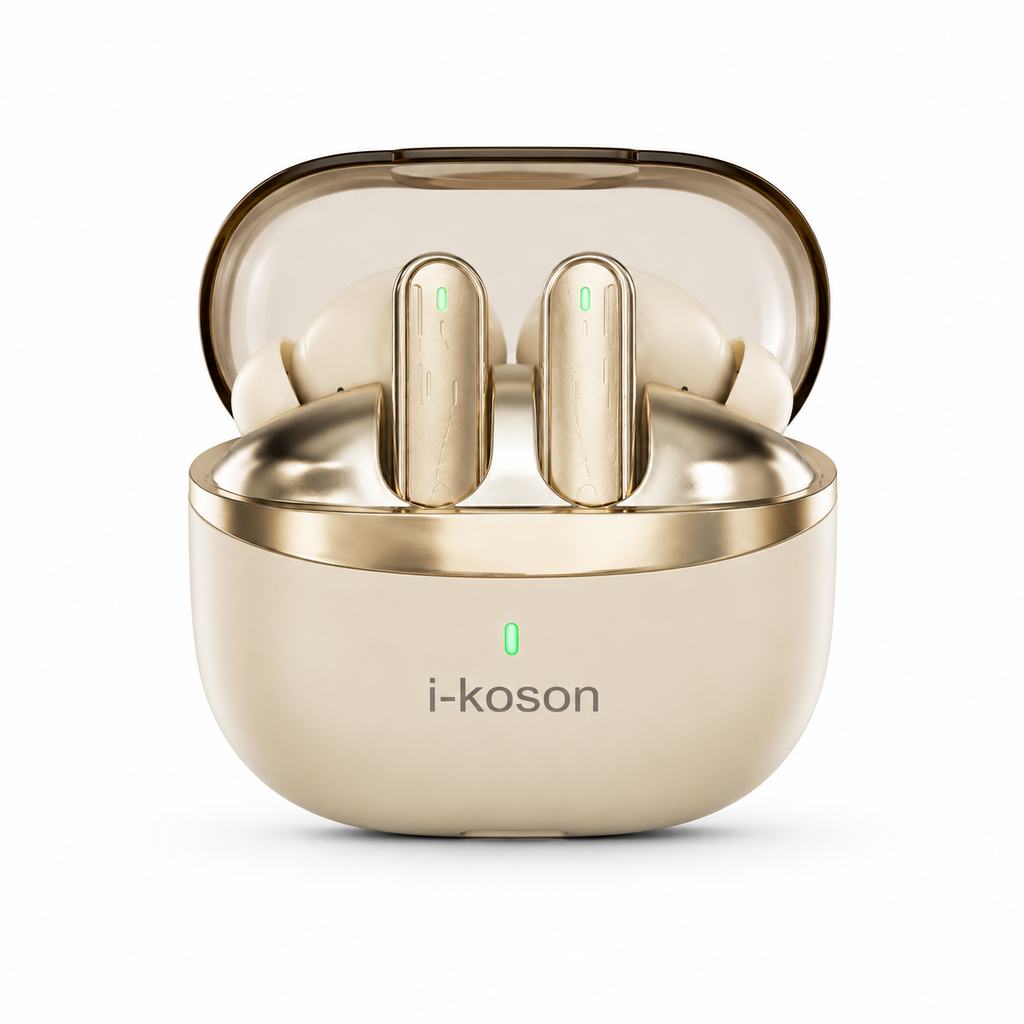 I KOSON 127 ANC/ENC Wireless Earbuds - Deep Bass, 8H Playtime, Gold