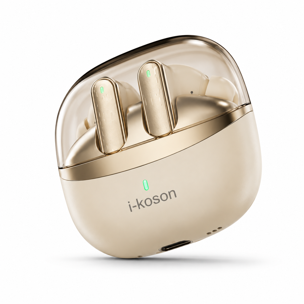 I KOSON 127 ANC/ENC Wireless Earbuds - Deep Bass, 8H Playtime, Gold